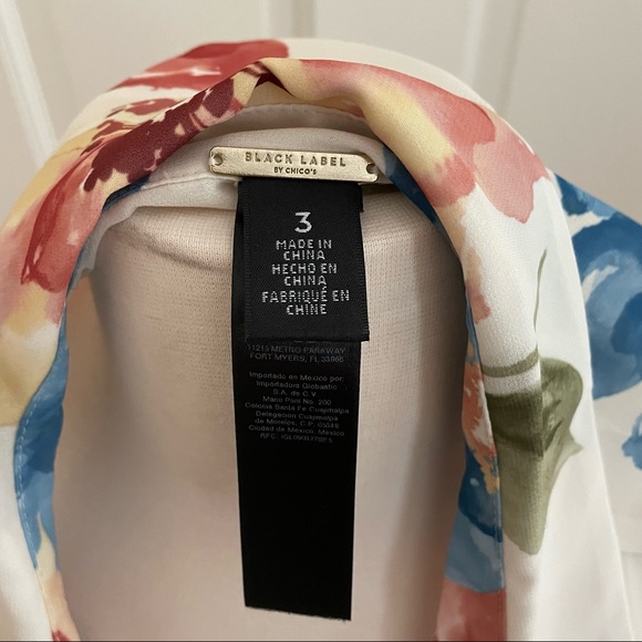 Chicos Black Label Floral sheer long tunic w/long sleeves. Size 3 - Picture 6 of 7